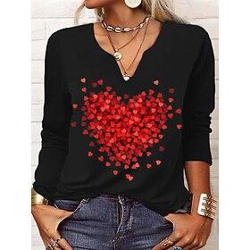 Dame T-shirt Afslappet Trykt mønster Langærmet Almindelige toppe V-hals Ferierejse Daglig Sort Efterår Vinter