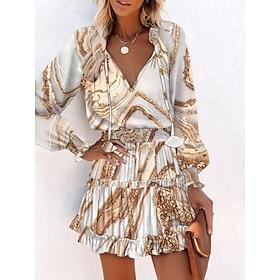 Dame Polyester Blomstret Leopard V-hals Mini kjole Langærmet Sommer Forår