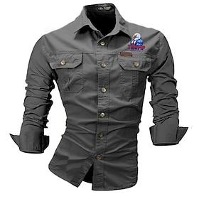 Men's Trump Work Shirt Western Shirt Cargo Shirt Long Sleeve Casual Sports Outdoor Camping Hiking Going out Winter Spring Fall Fold-over Collar Print Black
