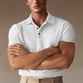 Herre Polo skjorter Golftrøje Arbejde Afslappet Knaphul Ribbet polokrave Kortærmet Basale Moderne Farveblok Patchwork Knapper Forår sommer Regulær Sort Hvid Gr