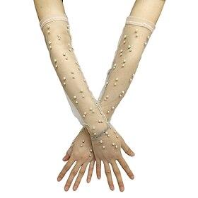 Tyl Håndledslængde Handske Elegant / Imiteret Perle Med Ren Farve Bryllup / festhandske