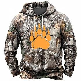 Men's Camo / Camouflage Footprint / Paw Hoodies Sweatshirt Hoodie Hooded Sweatshirt Hooded Daily 3D Print Sports Outdoor Vacation Streetwear Army Green Gray Pr