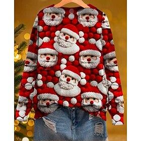kerstman lelijke kerst rode trui ronde hals gebreid gebreid herfst winter kerstmis buiten nieuwjaar streetwear casual lange mouw rood