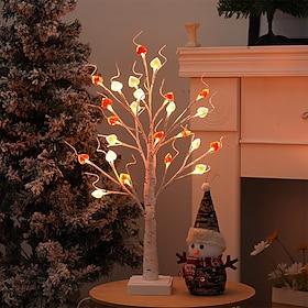 1 stk valentinsdag led hjerte bordplade træ lys – 24 lysdioder hvid birk fe lampe 23,6 tommer højde kunstig træ lampe, dæmpbar hvid birk glimt fe træ lampe 3 a