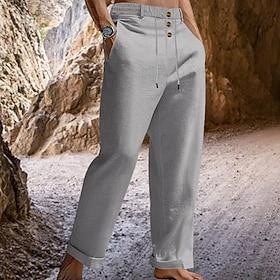 Herre Linnedbukser Bukser Sommerbukser Snørelukning Elastisk Talje Lige ben Vanlig Komfort Åndbart Fuld længde Afslappet Daglig Ferie Mode Retro / vintage Sort