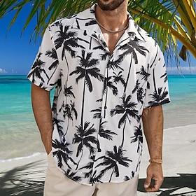 Herre Træ Casual skjorte Kortærmet Udvej udendørs Afslappet Sommer Forår Aftæpning Knap op Sort