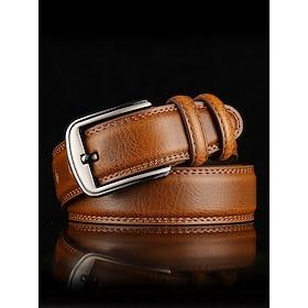 Men's Genuine Leather Belt with Classic Metal Buckle - Durable and Stylish Accessory for Casual and Formal Wear