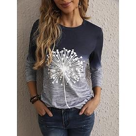 Dame T-shirt Mode Moderne Afslappet Trykt mønster Langærmet Almindelige toppe Rund hals Daglig Weekend Sort Rød Efterår Vinter