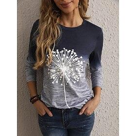 Dame T-shirt Mode Moderne Afslappet Trykt mønster Langærmet Almindelige toppe Rund hals Daglig Weekend Sort Rød Efterår Vinter