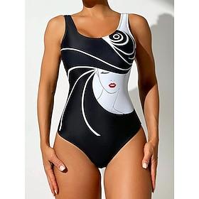 Dame Badetøj Et stykke Monokini badedragt Åben ryg Mavekontrol Høj Talje Tynd Geometrisk U-hals Ferie Strand Tøj Badedragter