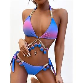 Dame Badetøj Bikini 2 stk badedragt Åben ryg Tynd Frynser Nuance Halterhals Ferie Strand Tøj Badedragter