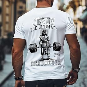 Herre Jesus Tro T-shirt Kortærmet T-shirt 3D-udskrivning Rund hals Skjorte Mode atletiktøj Gade Sport  Udendørs Daglig Sort Hvid Beige Sommer Forår Tøj S M L X