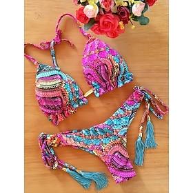 Dame Badetøj Bikini 2 stk badedragt Åben ryg Tynd Farveblok Halterhals Ferie Strand Tøj Badedragter