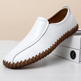 slip-on loafers i hvidt imiteret læder med håndsyet sål – lette fritidssko til køre-, gå- og sommertøj