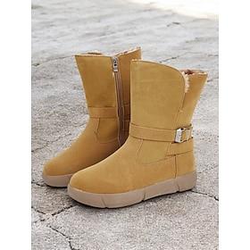 brunbrune ruskinds vinterstøvler til kvinder med imiteret pelsforing og lynlås i siden – hyggelige mellemlægsstøvler til koldt vejr og udendørsbrug