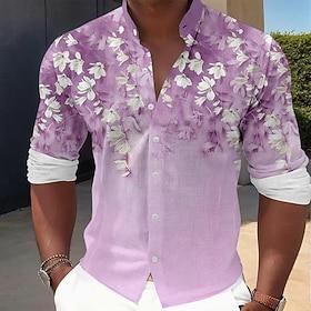 Men's Floral Dress Shirt Button Up Shirt Long Sleeve Hawaiian Casual Daily Vacation Party Evening Wear Summer Spring Fall Grandad Collar Band Collar 3D Print