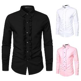 Men's Dress Shirt Tuxedo Shirts Plain Wedding Outdoor Black White Pink Long Sleeve Turndown Summer Spring Clothing Apparel