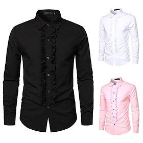 Men's Dress Shirt Tuxedo Shirts Plain Wedding Outdoor Black White Pink Long Sleeve Turndown Summer Spring Clothing Apparel