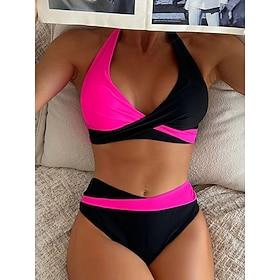 Dame Badetøj Bikini 2 stk badedragt Åben ryg Helfarve Halterhals Ferie Strand Tøj Badedragter