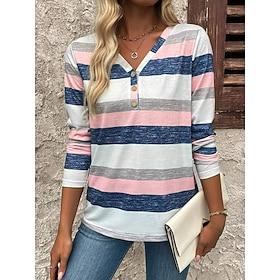 Dame T-shirt Afslappet Trykt mønster Langærmet Almindelige toppe V-hals Ferierejse Daglig Hvid Forår  Vinter