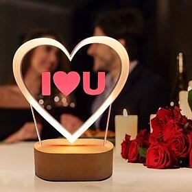 1 stk hjerteform 3d natlys, jeg elsker dig varmt lys natlys sengelampe perfekte gaver til kvinder hende, tak gaver, fødselsdagsgaver til hendes kvinder kæreste