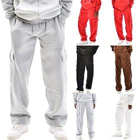 Herre Bukser Cargo joggingbukser Sweatpants med lige ben Lomme Snørelukning Elastisk Talje Vanlig Komfort Varm Sport  Udendørs Daglig Mode Afslappet Sort Hvid