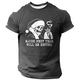 Jul Herre Dødningehoveder Nissehue bogstavtryk T-shirt Kortærmet T-shirt 3D-udskrivning Rund hals Skjorte Mode atletiktøj Gade Sport  Udendørs Daglig Sort Blå