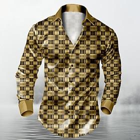 Men's Plaid Satin Shirt Dress Shirt Button Up Shirt Long Sleeve Fashion Casual Vacation Party Evening Wear Dailywear Summer Spring Fall Collared Shirts 3D Prin