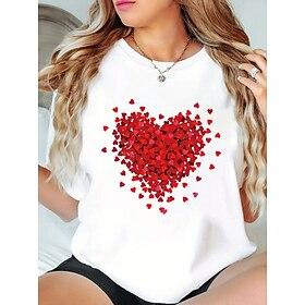 Dame T-shirt 100 % bomuld Afslappet Trykt mønster Kortærmet Almindelige toppe Daglig Hvid Sommer