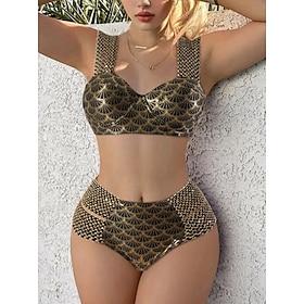 Dame Badetøj Bikini 2 stk badedragt Åben ryg Tynd Grafisk Halterhals Ferie Strand Tøj Badedragter