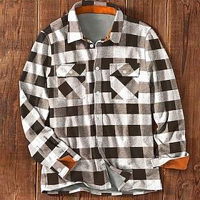 Herre Ternet Skjorte Jakke Langærmet Afslappet Formel Afslappet Efterår Vinter Aftæpning Lomme Sort Rød