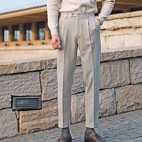 Herre Pæne bukser Napoli bukser Bukser kinesisk Knapper Lomme Vanlig Komfort Formel Fest Arbejde Mode Klassisk Stil Mørkegrå Abrikos Mikroelastisk