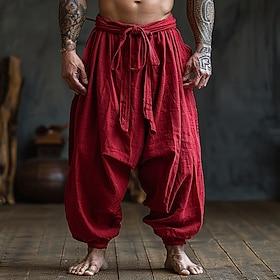 Herre Joggere Linnedbukser Bukser Sommerbukser Posede bukser Snørelukning Elastisk Talje Bredt Bukseben Vanlig Komfort Åndbart Fuld længde Hjem Yoga Danse Sko