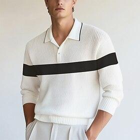 Herre Polo skjorter Golf polo skjorter Formel Arbejde Ribbet polokrave Langærmet Mode Bekvem Farveblok Knapper Farveblok Sommer Forår Efterår Lyseblå Hvid Lyse