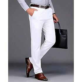 Men's Dress Pants Trousers Chinos Buttons Pocket Solid Colored Comfort Formal Party Work Fashion Classic Style Black White Micro-elastic