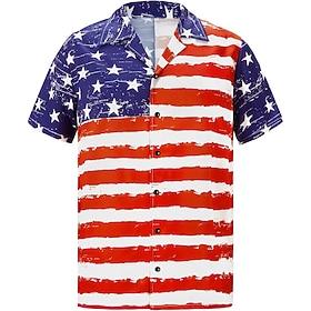 Amerikansk uafhængighedsdag Herre Amerikansk amerikansk flag Casual skjorte Kortærmet Afslappet Ferierejse Fest Sommer Forår Cubansk krave Knap op Rød
