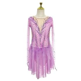 kunstskøjtekjole dame-pigers skøjtekjole lilla høj elasticitet træningskonkurrence skøjtetøj klassisk krystal/rhinestone langærmet skøjteløb kunstskøjteløb