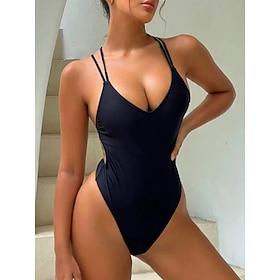 Dame Badetøj Et stykke Monokini badedragt Åben ryg Mavekontrol Høj Talje Tynd Helfarve V-hals Ferie Strand Tøj Badedragter