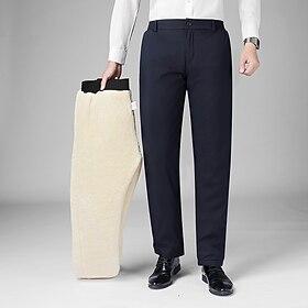 Herre Sherpa Pæne bukser Fleece bukser Bukser kinesisk Knapper Lomme Lige ben Vanlig Komfort Formel Fest Arbejde Mode Klassisk Stil Sort Navyblå Mikroelastisk