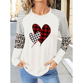 Dame T-shirt Afslappet Trykt mønster Langærmet Lange toppe Rund hals Daglig Hvid Forår  Vinter