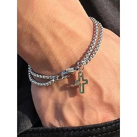 Men's Cross Pendant Bracelet - Double-Layer Chain Design for Religious or Casual Wear