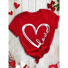 Dame T-shirt 100 % bomuld Afslappet Trykt mønster Kortærmet Almindelige toppe Daglig Rød Sommer