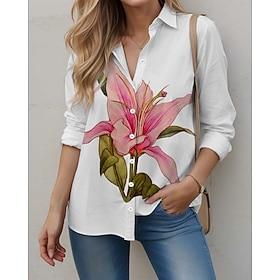 Dame Skjorte Afslappet Trykt mønster Langærmet Almindelige toppe Krave Arbejde Daglig Lyserød Forår Efterår Vinter