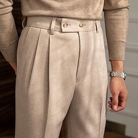 Herre Pæne bukser Napoli bukser Bukser kinesisk Knapper Lomme Ensfarvet Komfort Formel Fest Arbejde Mode Klassisk Stil Mørkegrå Abrikos Mikroelastisk