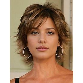Lisa Rinna Inspired Wig Curly Asymmetrical Wig Short Brown Synthetic Hair Women's Fashionable Design Soft Natural Brown