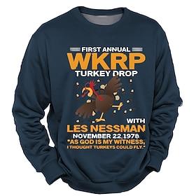 Thanksgiving dag Herre Trykte bogstaver Tyrkiet Sweatshirt Sweatshirt Sweatshirt med hætte Rund hals Mode 3D-udskrivning Ferie I-byen-tøj Streetwear Sort Blå C