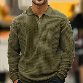 Herre Polo skjorter Golf polo skjorter Formel Arbejde Ribbet polokrave Langærmet Mode Bekvem Farveblok Knapper Sommer Forår Efterår Frost Grøn Sort Hvid Grå Po