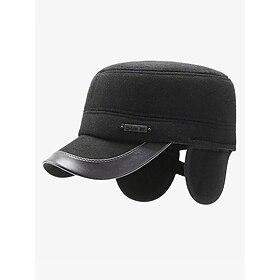 Wintermütze mit Ohrenklappen für Herren – schwarze Mütze aus Kunstwollmischung mit Krempe aus Kunstleder, warmes und winddichtes Design