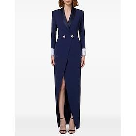 A-linje Aften Kjoler Årgang Kjole Formel Bryllup Gulvlang Langærmet Krave Polyester med Slids 2024