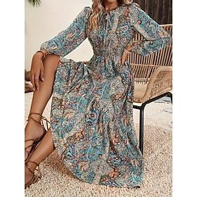 Women's Maxi Dress Casual Dress Swing Dress A Line Dress Boho Dress Bohemia Vintage Ethnic Daily Regular Fit Paisley Long Sleeve Crew Neck Blue Summer Spring F